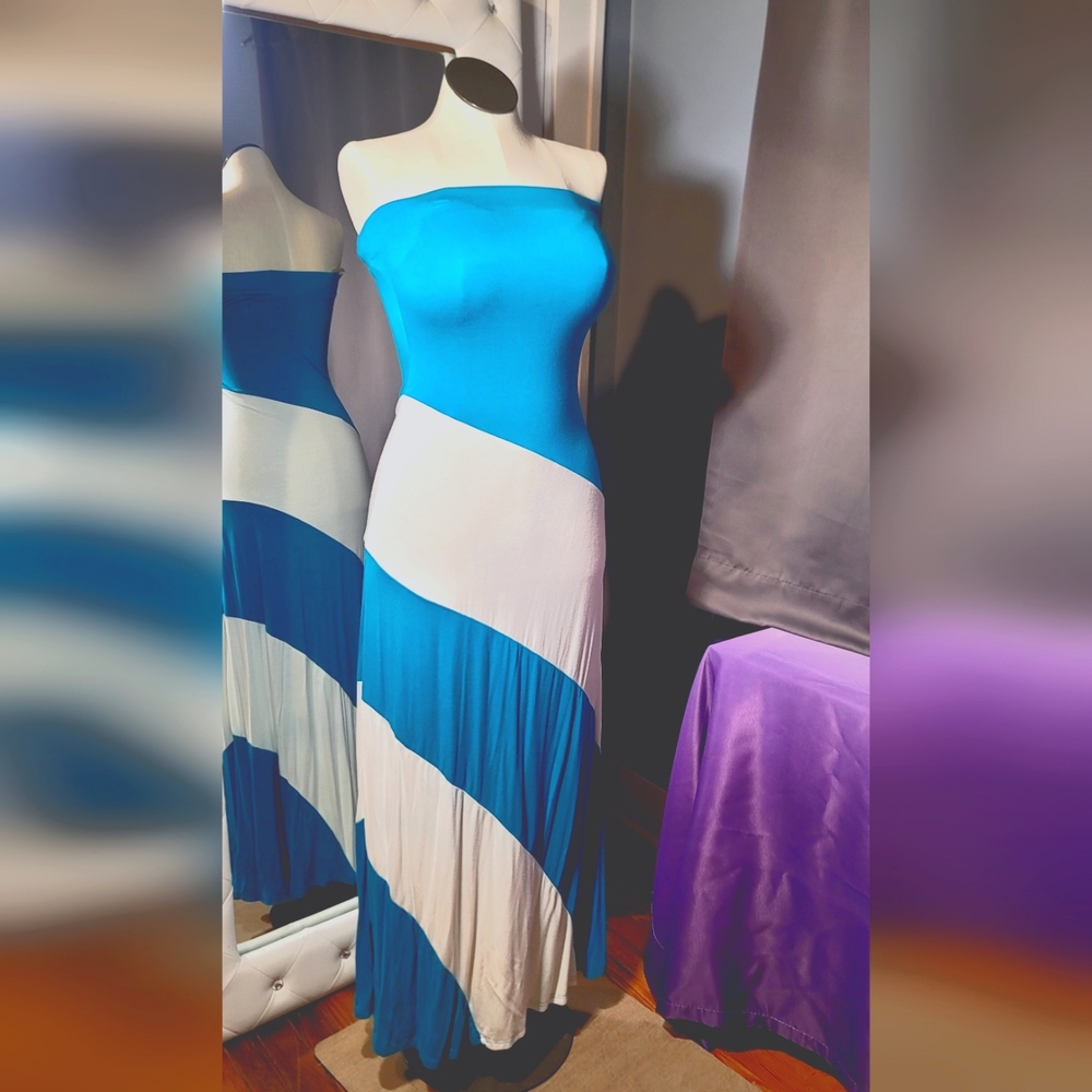 Tube Maxi Dress turquoise and ivory  PattyBoutik